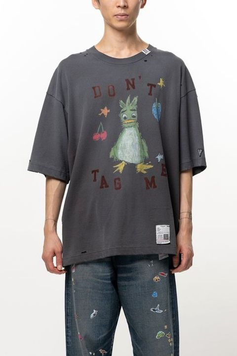 KIDS DOODLE T-shirt / キャラクタープリント 刺繍ワッペン Tシャツ (ブラック)