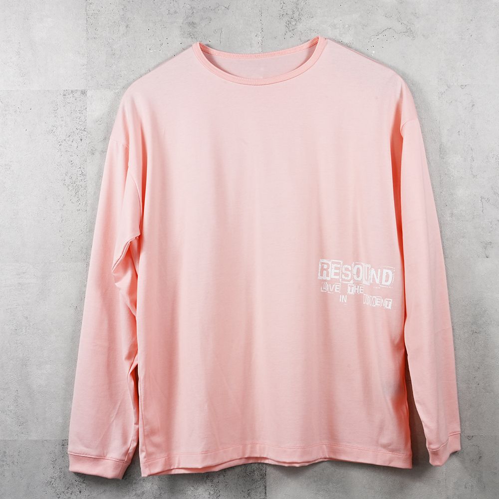 uk over longsleave Tee / パッチワークロゴプリント オーバーサイズ ロングスリーブTシャツ (ピンク) (7月中旬入荷予定) ※オーダー締切:5月23日(土)17時