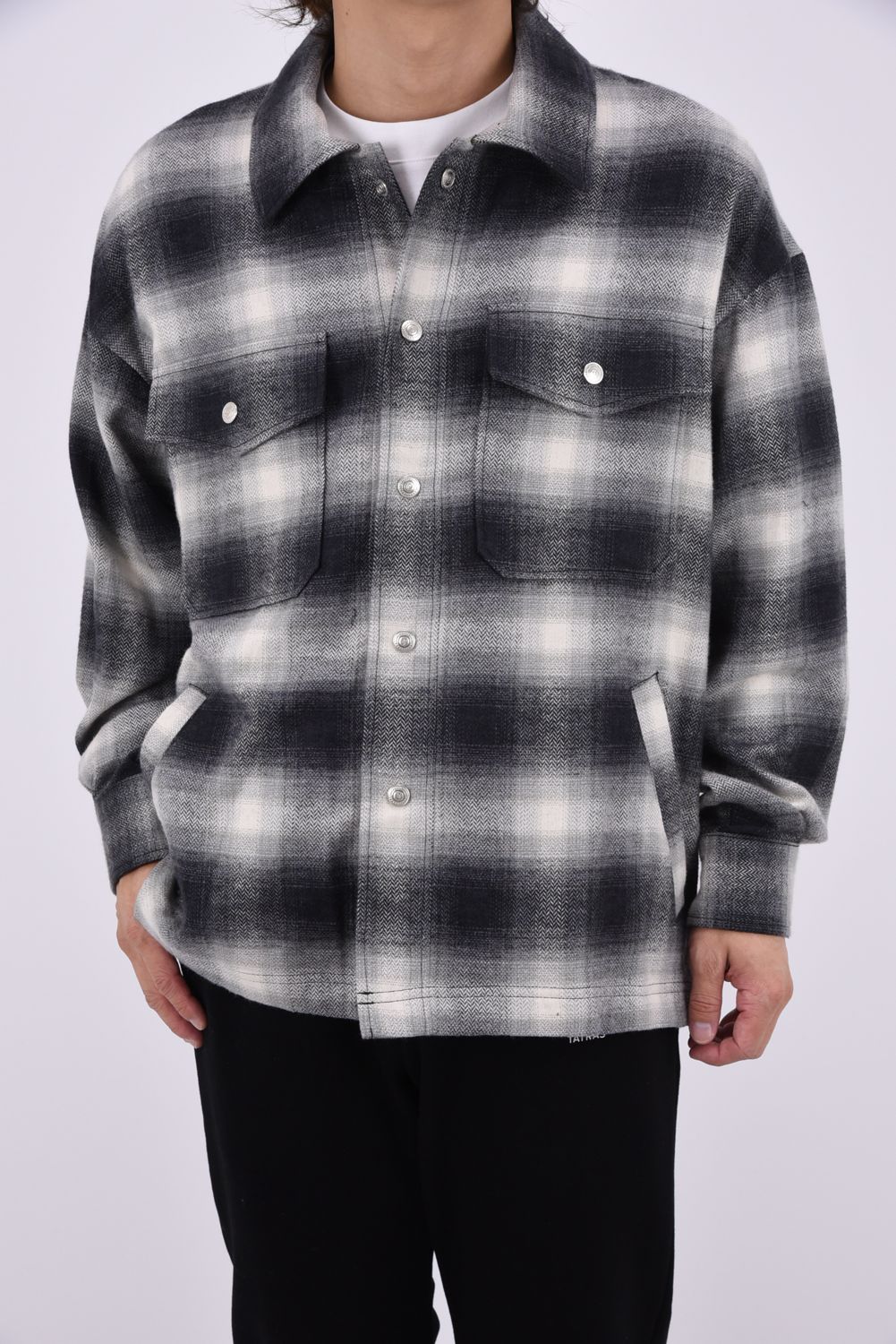 flannel check JK  / オンブレチェック ネルシャツジャケット (ブラック)