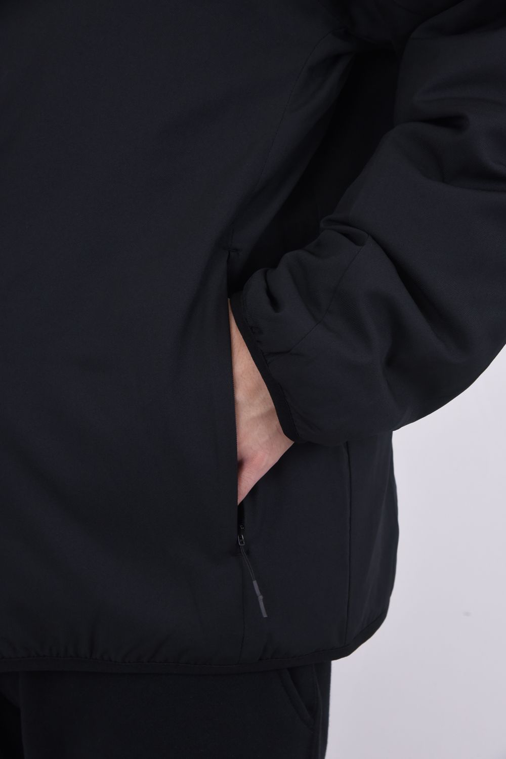 WM / TAION TWILLED INNER DOWN JACKET / WM / タイオン ノーカラー ツイル ダウンジャケット ブラック