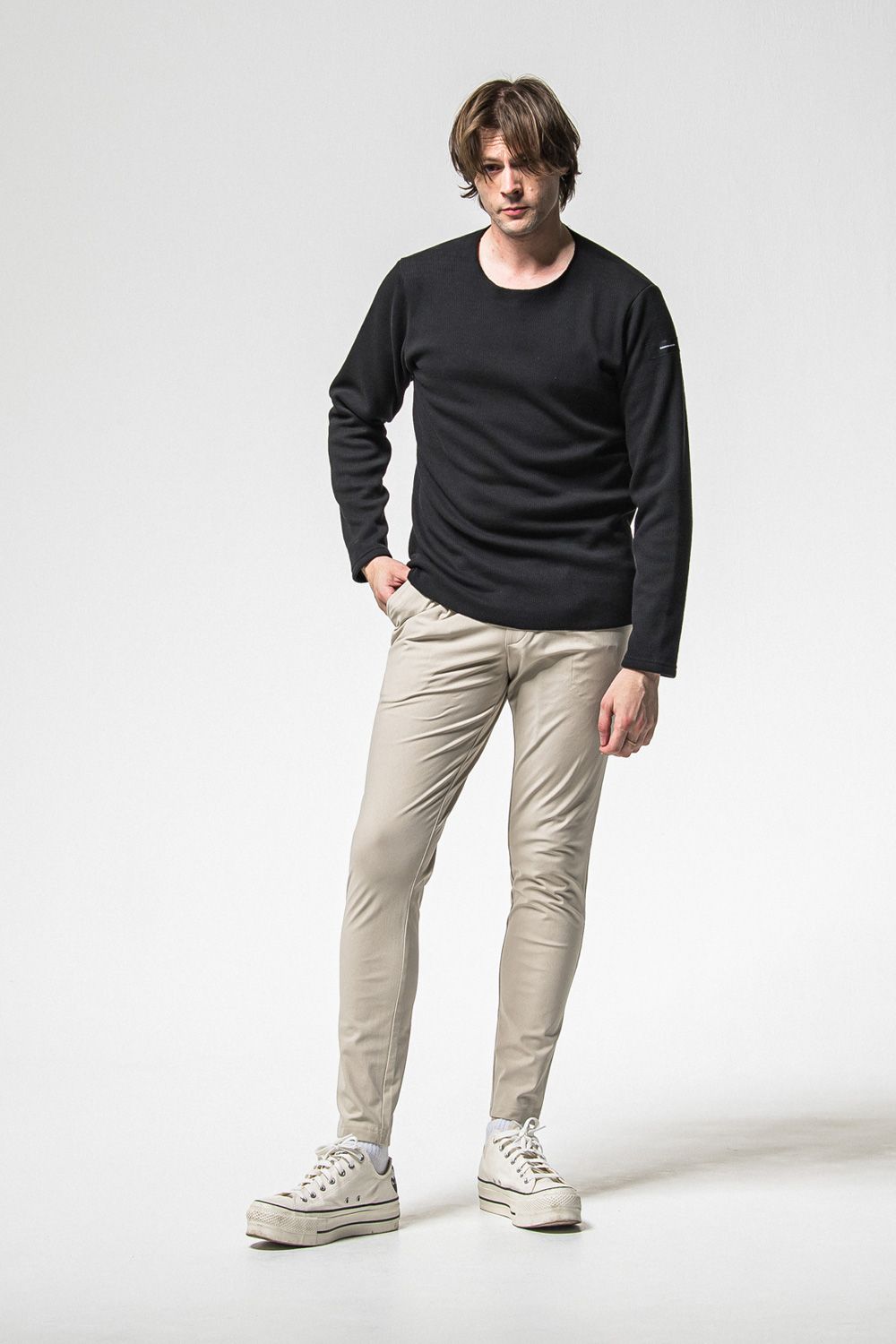 CHRIS EASY HEAT TUCK PANTS / 裏起毛 ナイロンストレッチ スラックスイージータックパンツ (グレージュ) (10月末入荷予定) ※オーダー締切：9月1日(月)18:00