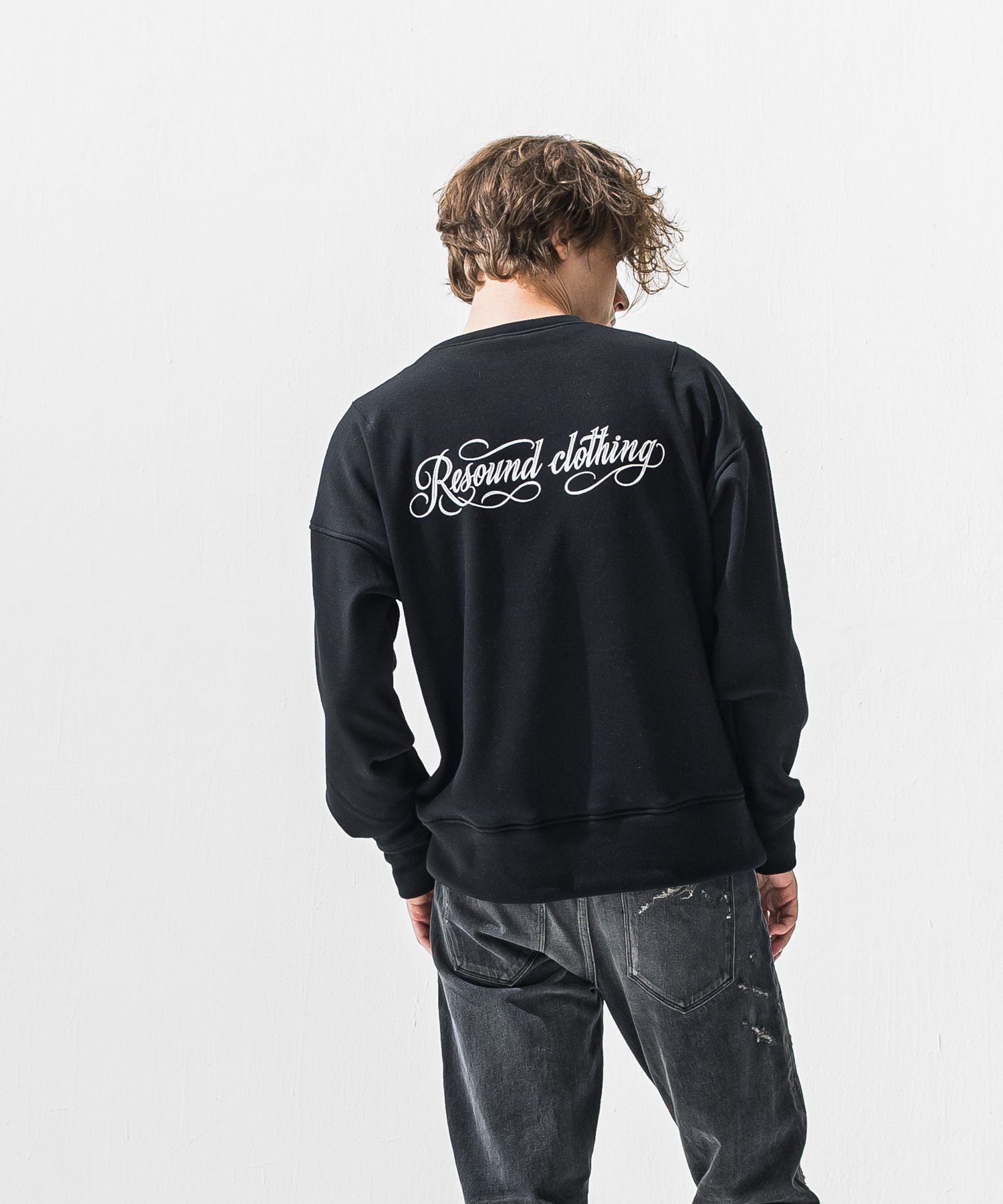 PIN ST RC VELOURS FLEECE DROP TRAINER / ピンストライプロゴ 裏起毛 ルーズトレーナー (ブラック) (11月上旬入荷予定) ※オーダー締切:9月7日(月)17時