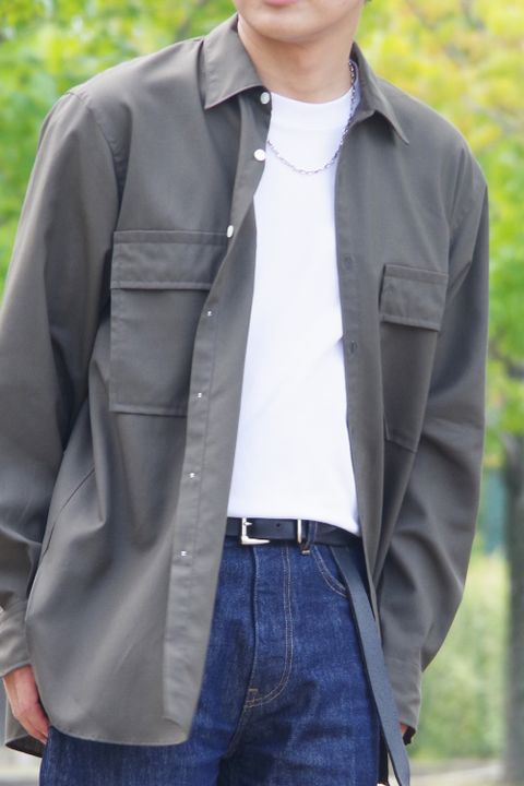 W POCKET SHIRT WOOL TROPICAL / ウォッシャブルウール ダブルポケットシャツ カーキ