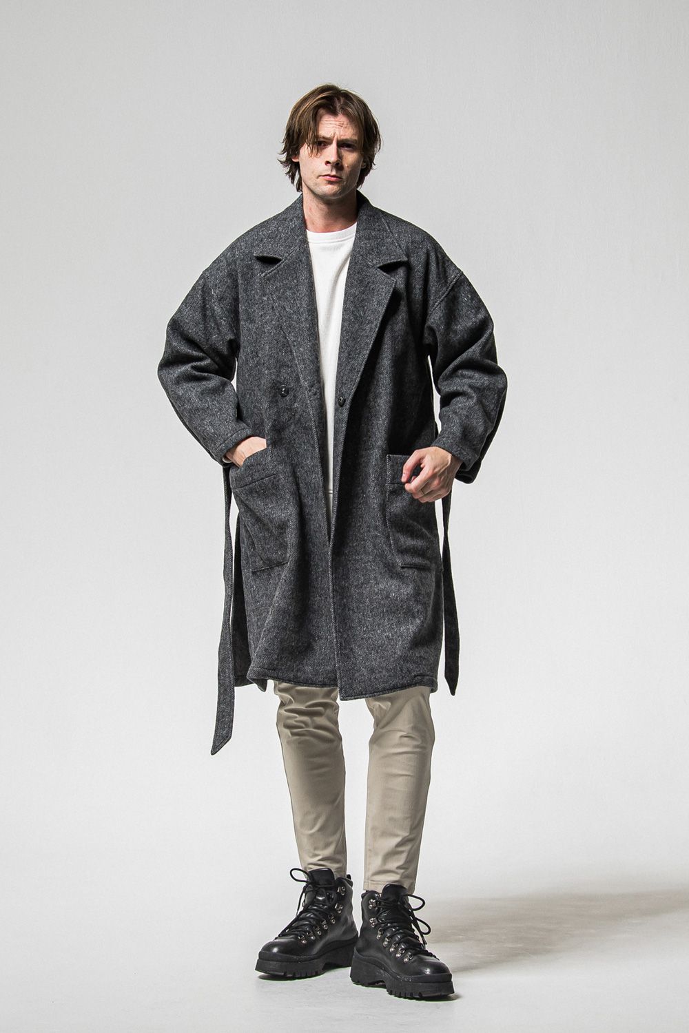 GOWN OVER COAT / ウール オーバー サイズ ガウンコート (グレー) (11月上旬入荷予定) ※オーダー締切：9月1日(月)18:00