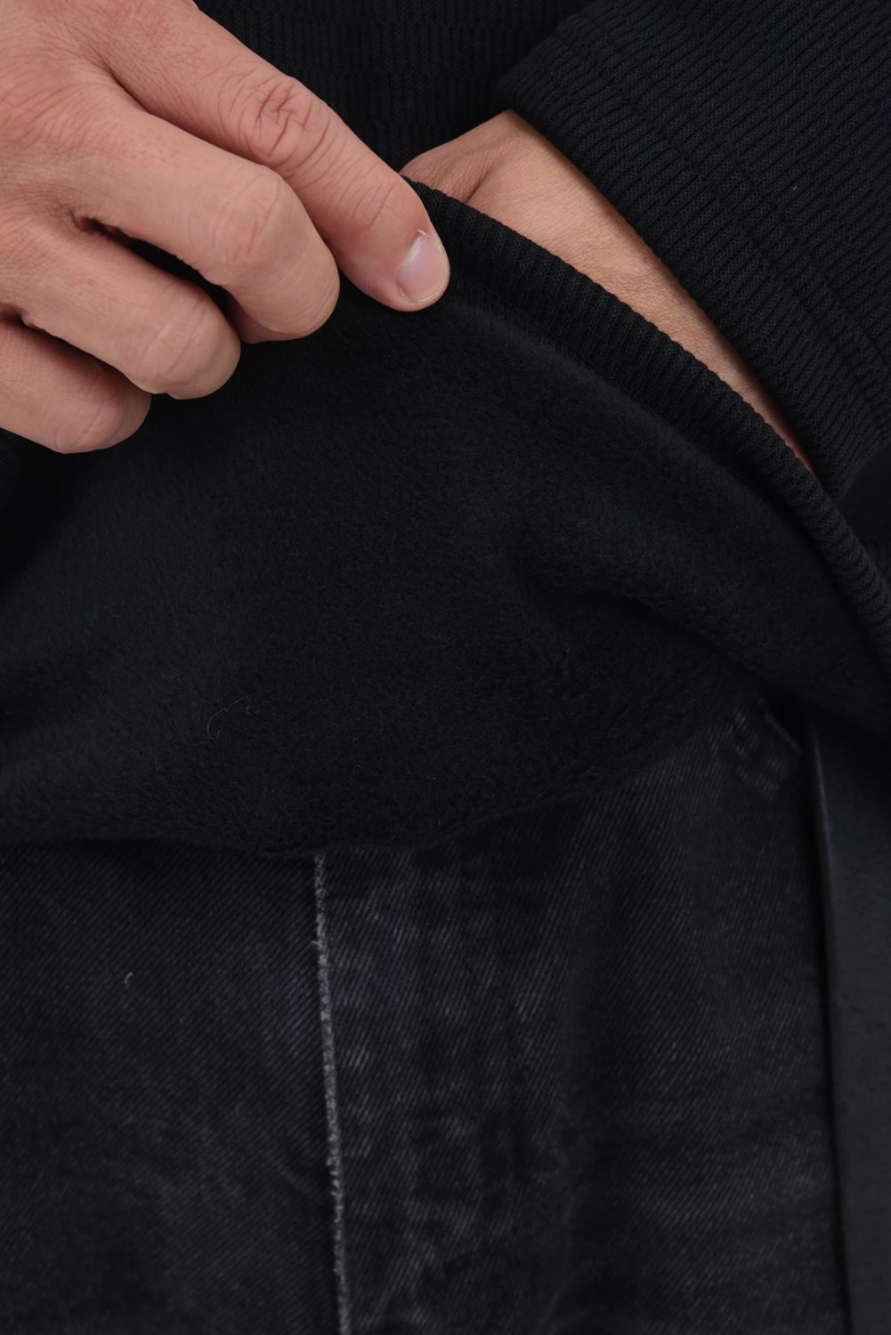 VELOURS FLEECE THERMAL HENRY / 裏起毛 サーマル生地 ロングスリーブ ヘンリーネック (ブラック)