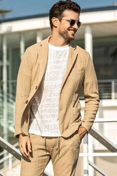 【26SS】【セットアップ】 LINEN TOUCH JACQUARD JACKET & SLACKS / リネンタッチ テーラードシングルジャケット&イージースラックス (ベージュ)