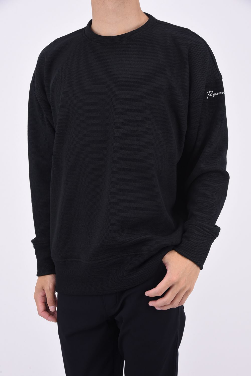 RESOUND CLOTHING - THERMAL LOOSE TRAINER / 【定番商品】 裏特殊起毛 ハニカムサーマル ルーズトレーナー  ブラック | gossip