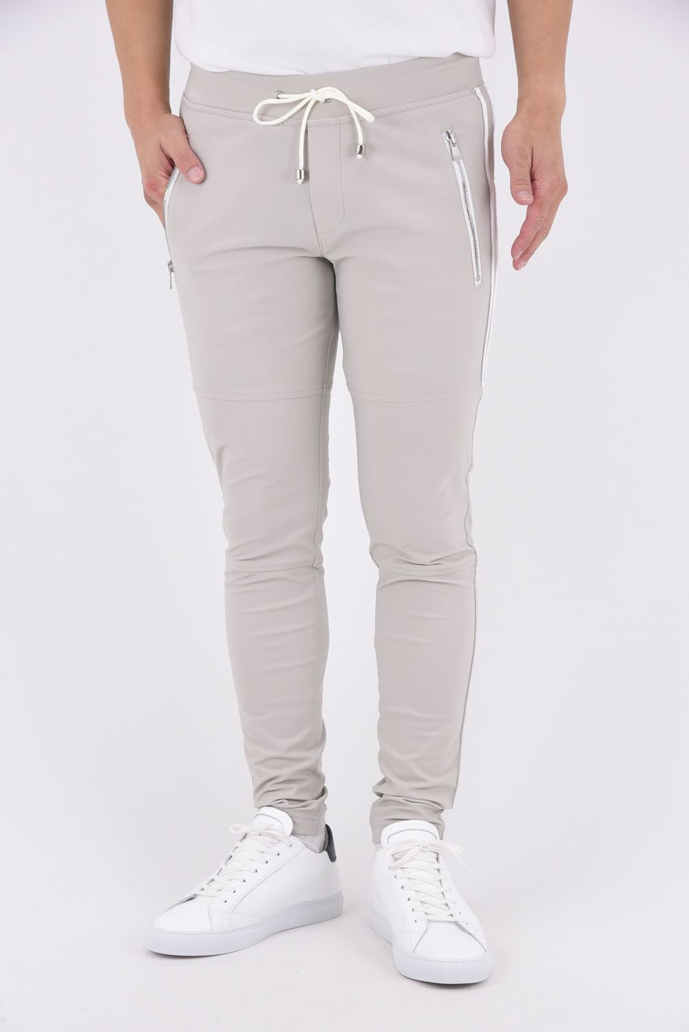 JOHNSON LINE HEAT PT / 【定番商品】 裏ボアフリース ハイブリットジャージー ラインパンツ グレー/ホワイト