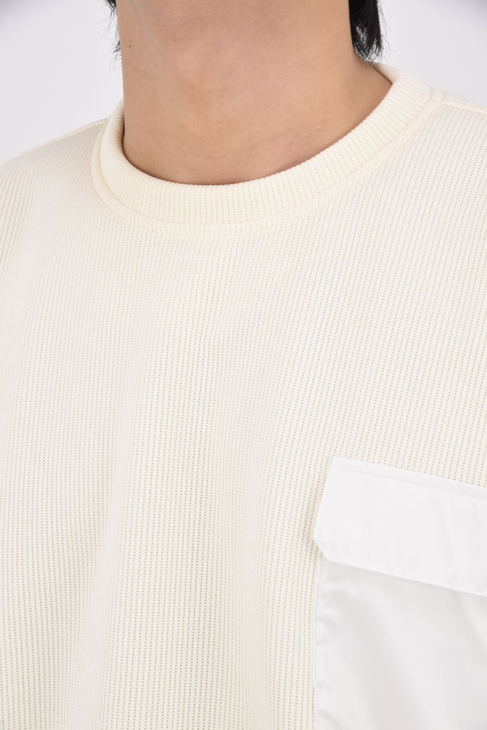 【26SS 39th】 AZE MILITARY DROP TRAINER / 畦編みニット フラップポケット スウェット (オフホワイト)