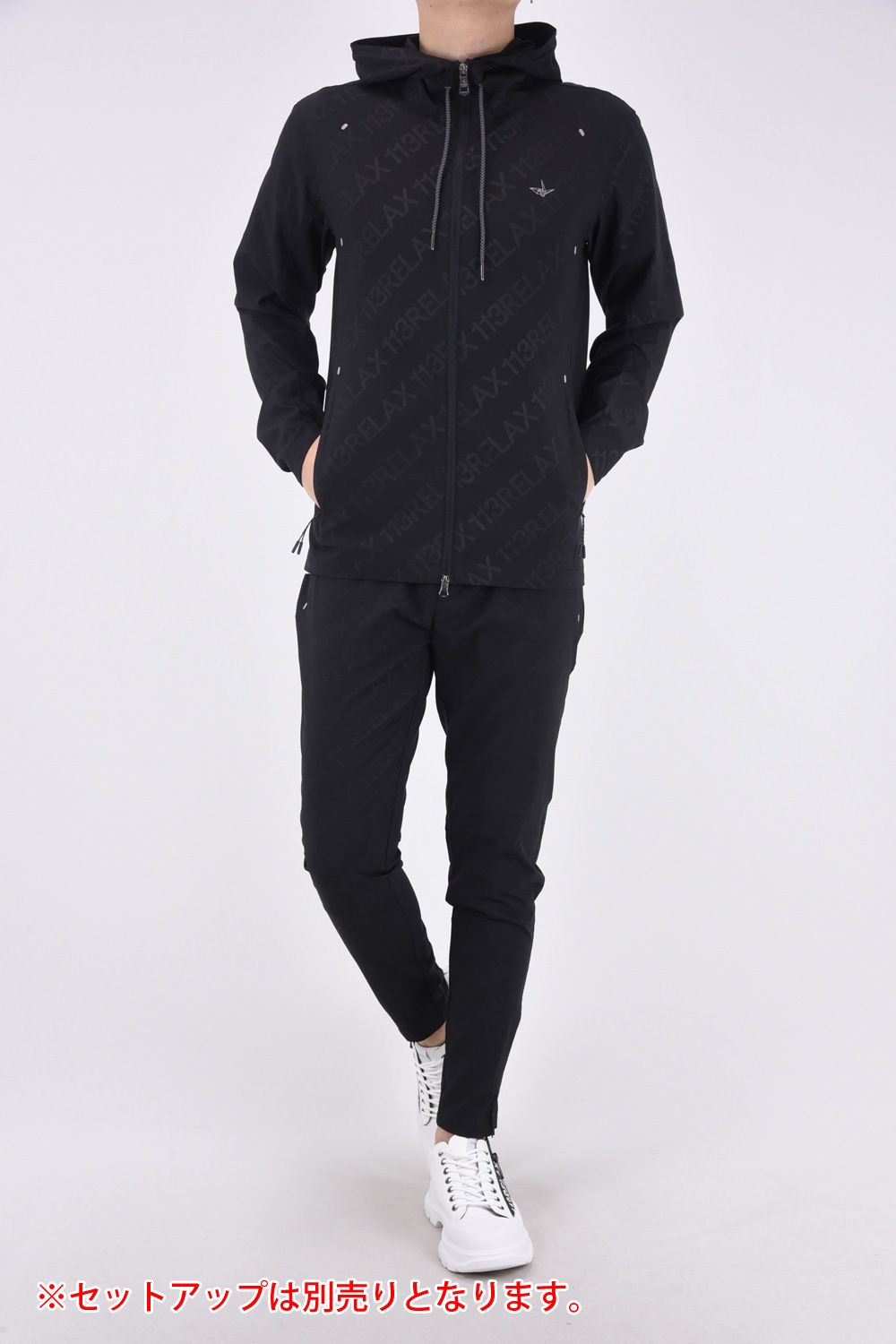 RUNNING DIAGONAL LOGO HOODIE / ランニング ダイアゴナル ロゴ フーディー ブラック