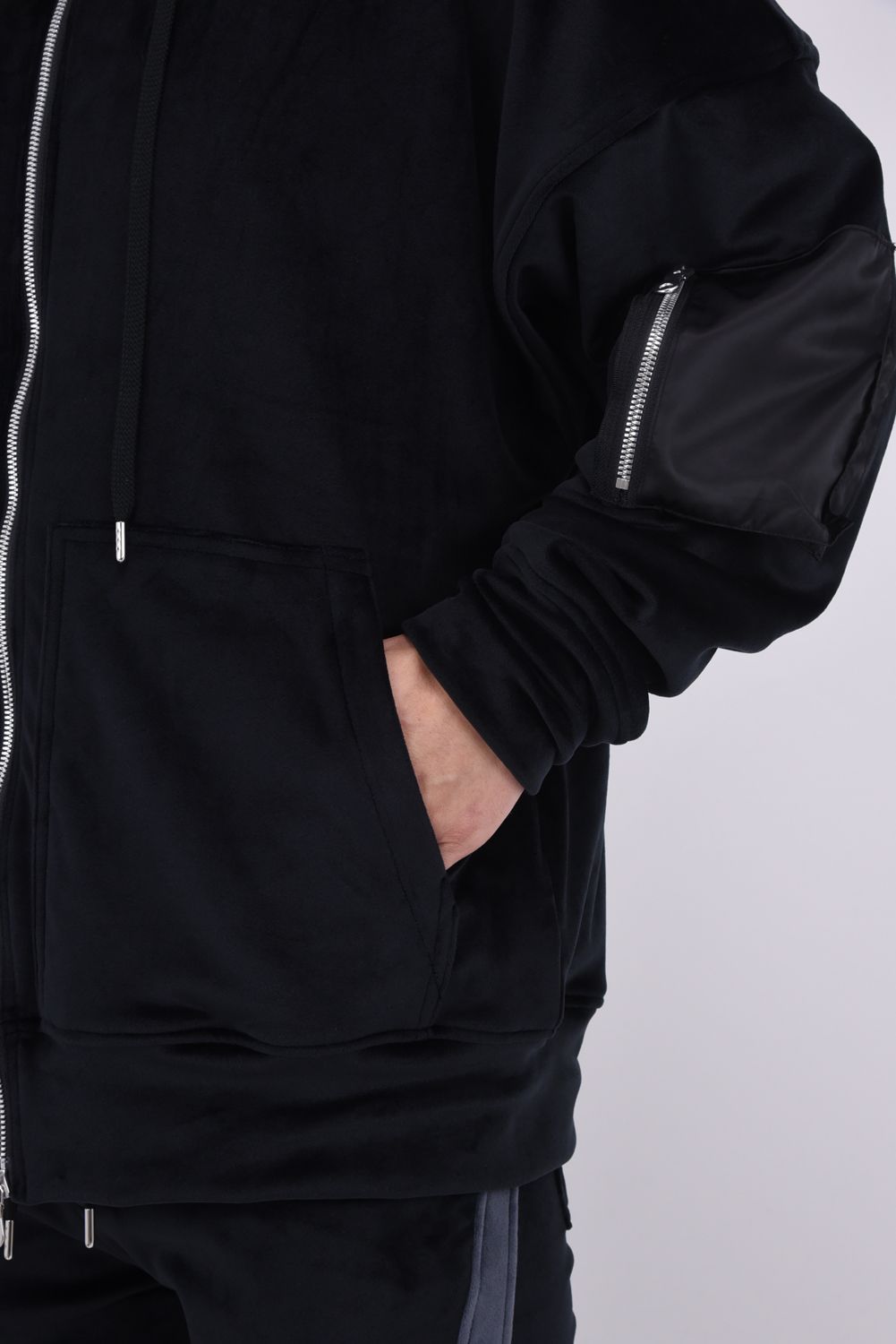 VELOURSFLEECE ZIP LOOSE HOODIE / ベロアフリース ジップアップパーカー （ブラック）