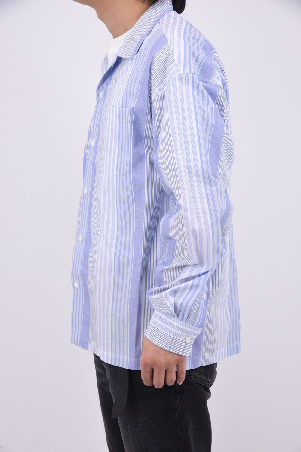 ZACK SHIRTS / Aラインシルエット オープンカラーシャツ ブルーストライプ