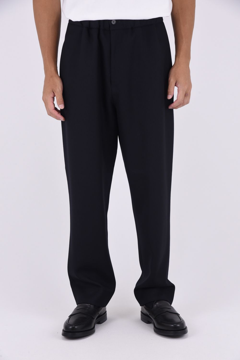 WOOL TWILL PANTS / プレーンフロント イージーパンツ （ネイビー）