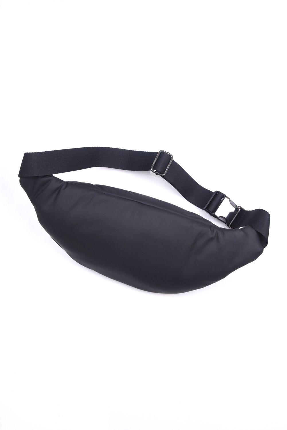LIGHT SYNTHETIC LEATHER MINI PADDED BODY BAG / シルバーロゴプレート パデッド ボディバッグ (ブラック)