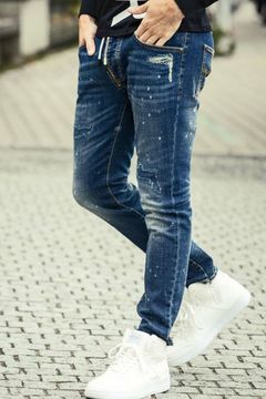 DENIM PANTS / フェイクファスナー ボタンフライ ダメージデニム インディゴ