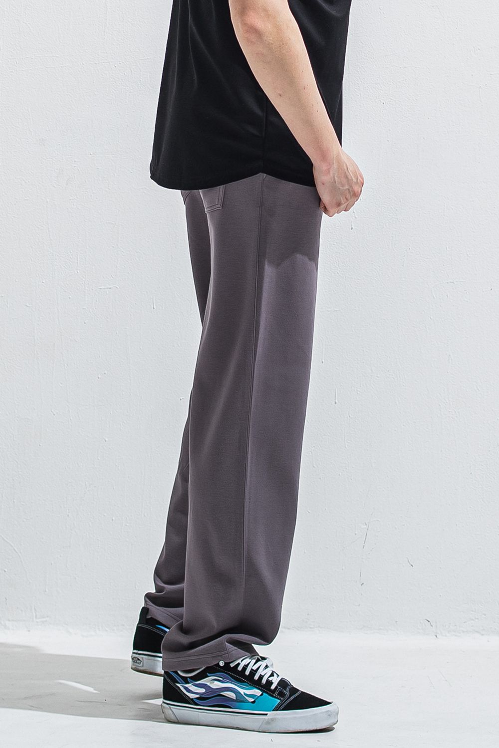 SEMI WIDE TUCK PANTS / ダンボール素材 セミワイド ワンタックイージーパンツ (チャコール) (4月中旬入荷予定) ※オーダー締切:2月15日(日)18時