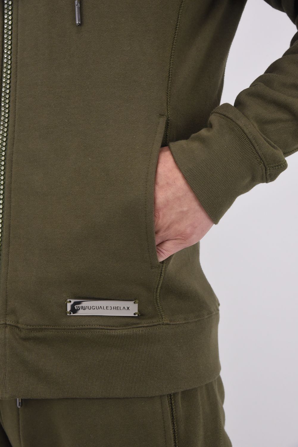 【25AW】 GLITTER ZIP + PLATE HOODIE / シルバーロゴプレートスウェットパーカー (カーキ)