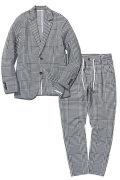 【26SS】【セットアップ】 GLEN CHECK NYLON JACKET & SLACKS / グレンチェック テーラードシングルジャケット&イージースラックス (ホワイト/ブラック) (2月上旬入荷予定)