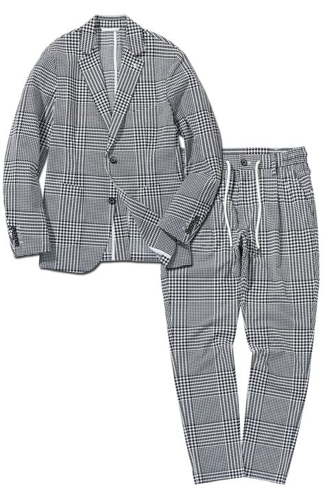 【26SS】【セットアップ】 GLEN CHECK NYLON JACKET & SLACKS / グレンチェック テーラードシングルジャケット&イージースラックス (ホワイト/ブラック)