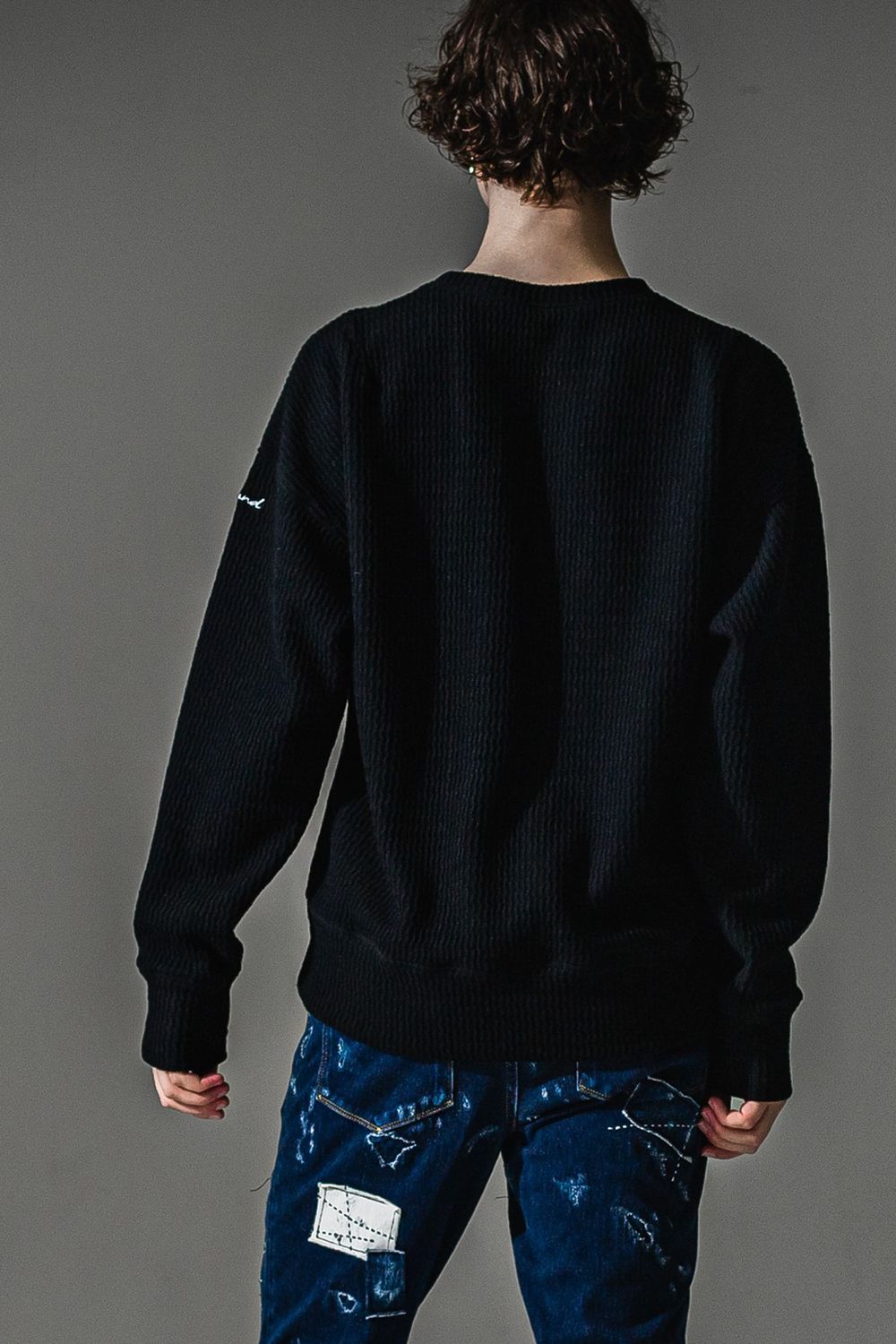 knt l loose trainer / ニット ルーズ トレーナー (ブラック)
