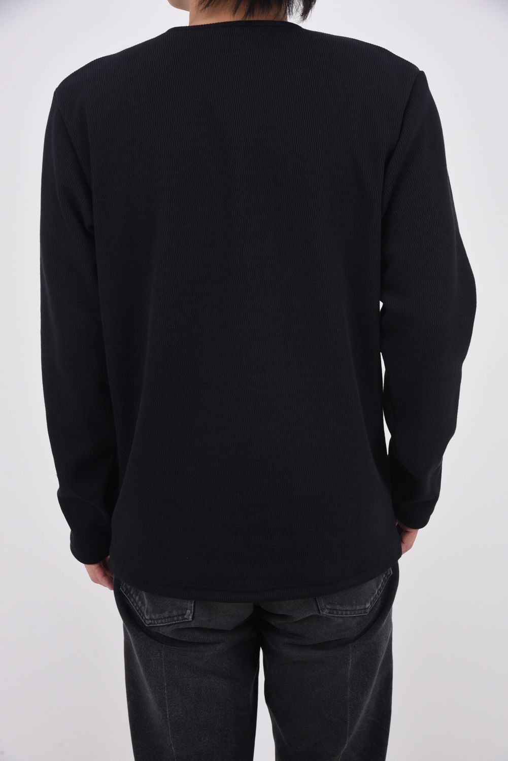 VELOURS FLEECE THERMAL HENRY / 裏起毛 サーマル生地 ロングスリーブ ヘンリーネック (ブラック)