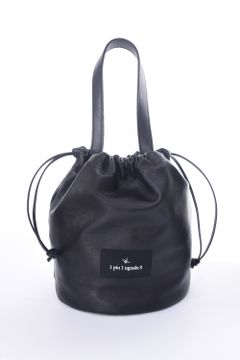 DRAWSTRING BAG / カウレザー ドローコード 巾着バッグ ブラック