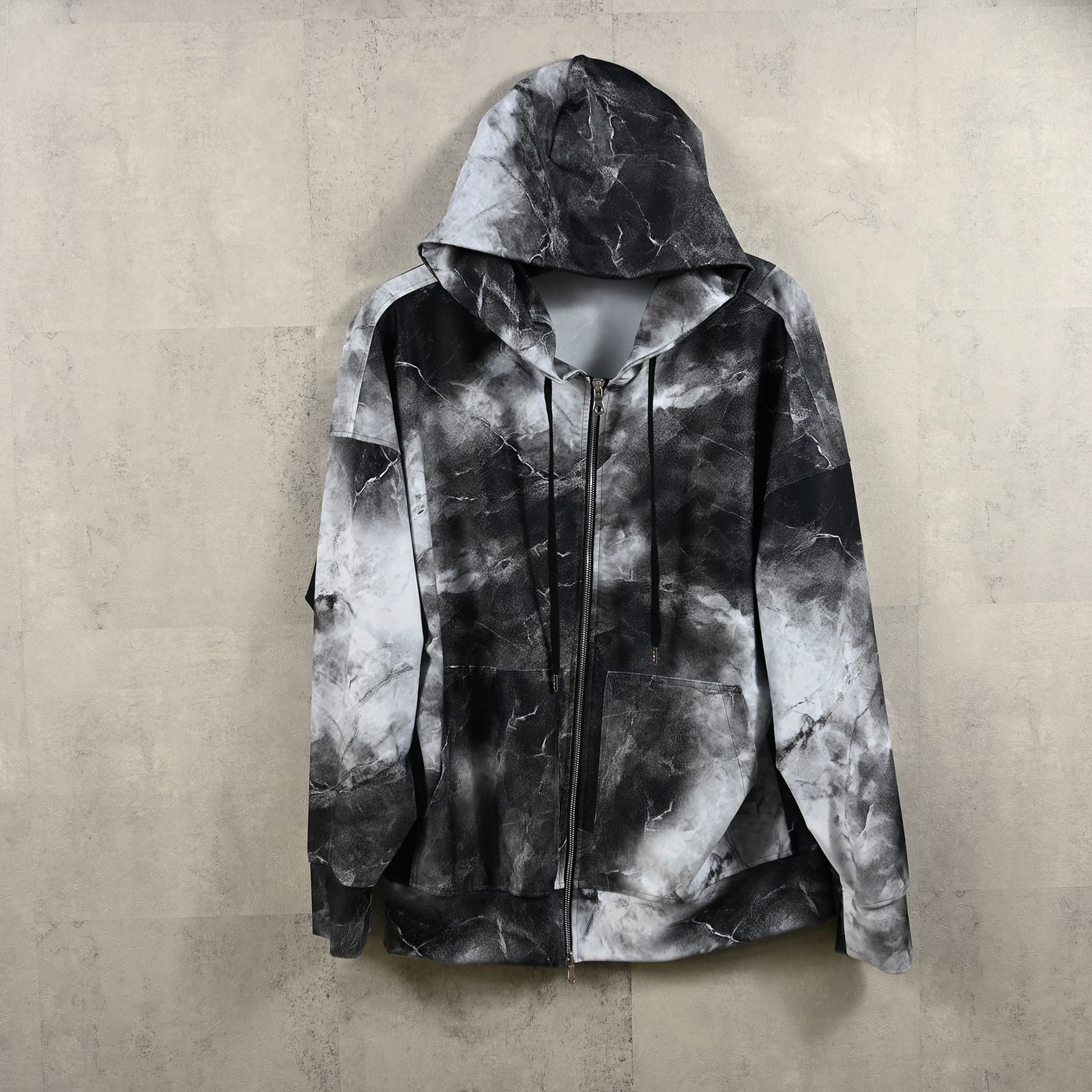 RUSH  OVER  ZIPUP HOODIE / ラッシュオーバー ジップアップパーカー マーブルブラック