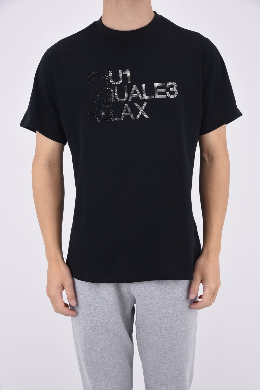 RHINESTONE T-SHIRT / グラデーション ラインストーンロゴ クルーネックTシャツ ブラック