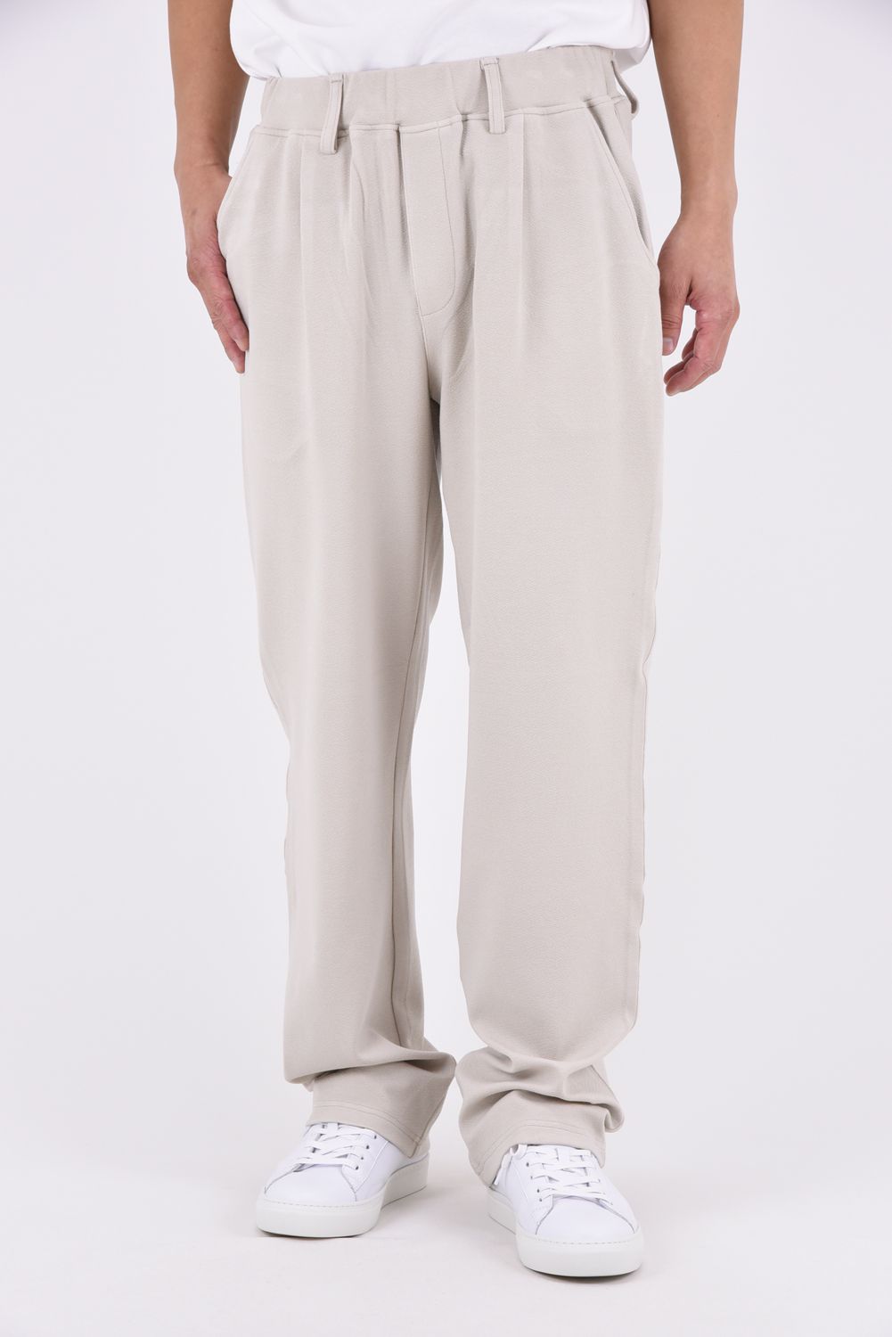CHRIS EASY WIDE TUCK PANTS / ブリスターニット ワンタック イージーパンツ (ベージュ)