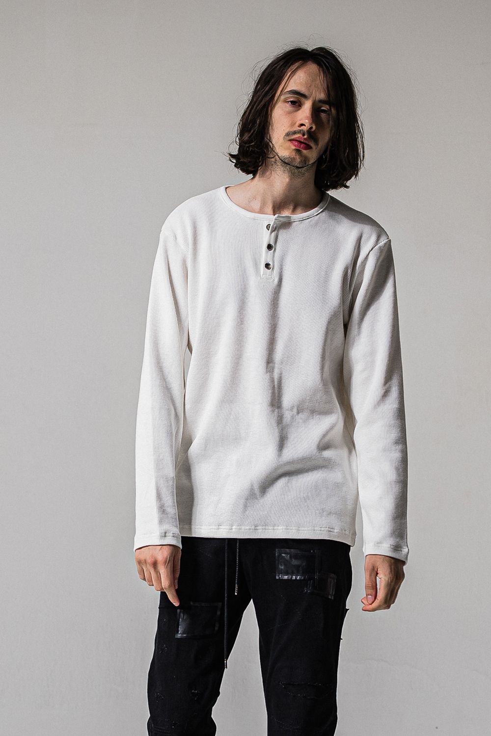 WAFFLE HENRY TEE / ワッフル ヘンリーTシャツ (ホワイト) (1月中旬入荷予定)