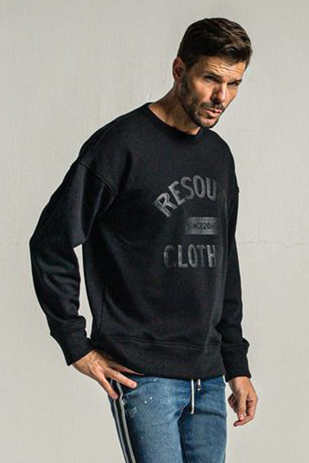 COLLEGE VELOURS FLEECE DORP TRAINER / カレッジロゴ 裏起毛 ルーズトレーナー ブラック