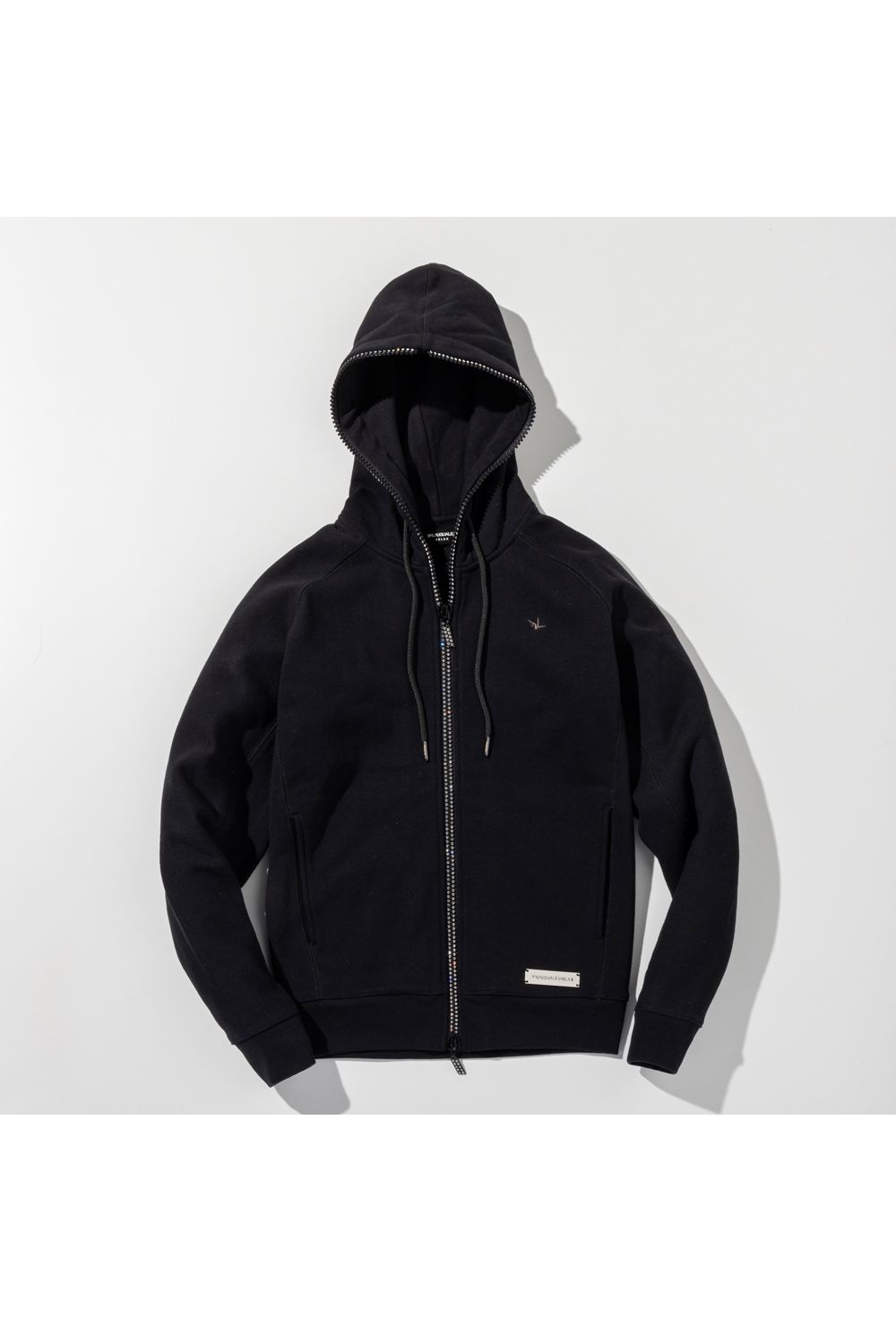 GLITTER ZIP + PLATE HOODIE / シルバーロゴプレートスウェットパーカー (ブラック) (9月上旬入荷予定)
