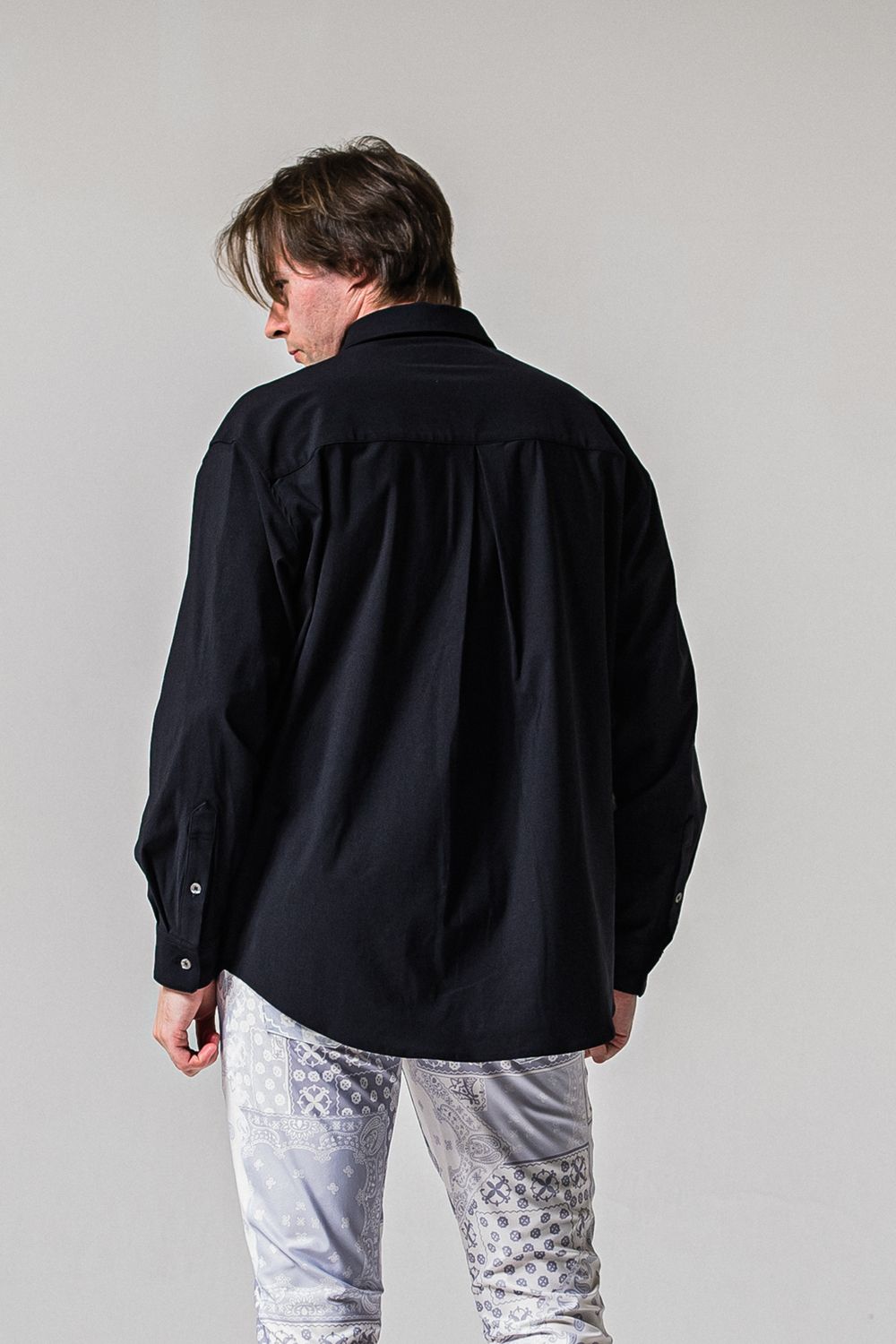 NYLON JACK SHIRTS / 高機能ナイロンマイクロファイバー Aラインシルエット ジャックシャツ (ブラック)