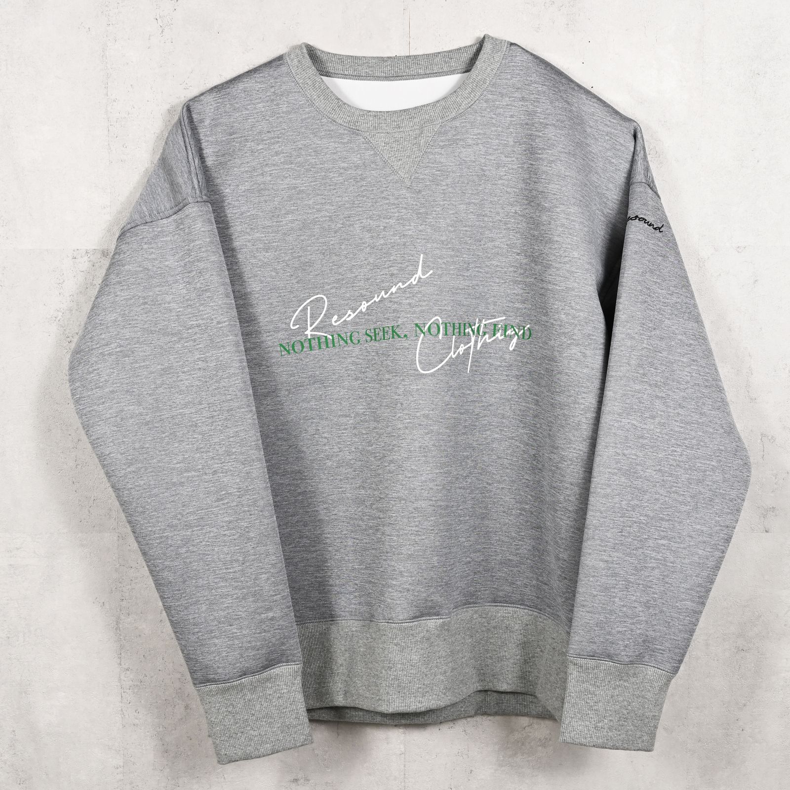 HD NOTHING drop trainer / ダンボール素材 メッセージロゴプリント ルーズフィット トレーナー グレー (9月中旬入荷予定)