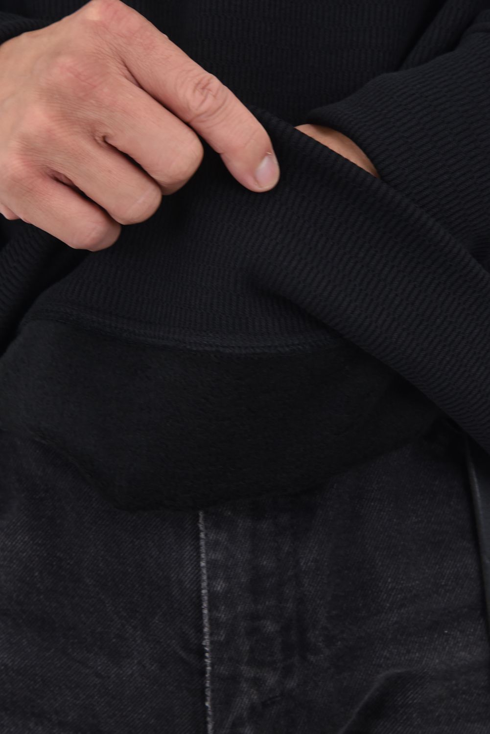 VELOURS FLEECE THERMAL  LOOSE TRAINER / 裏起毛 サーマル生地 ロングスリーブ トレーナー (ブラック)