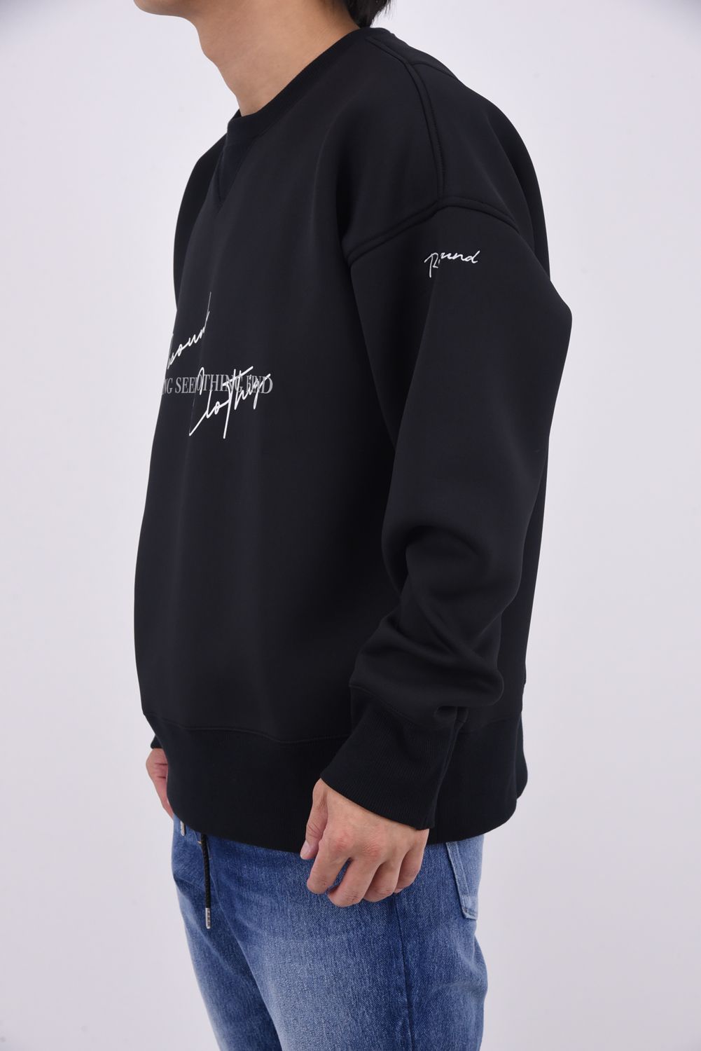 HD NOTHING drop trainer / ダンボール素材 メッセージロゴプリント ルーズフィット トレーナー ブラック