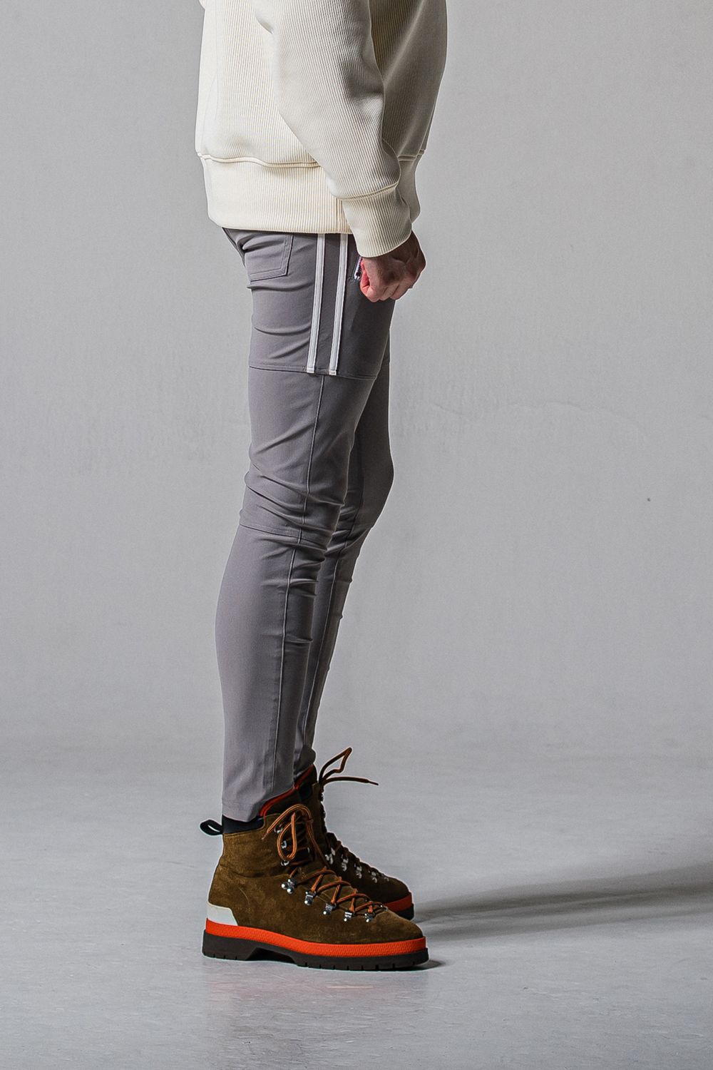 Johnson LINE NYLON PT / 【定番】 ナイロンマイクロファイバー ジョンソンラインパンツ (グレー/ホワイト) (3月上旬入荷予定)