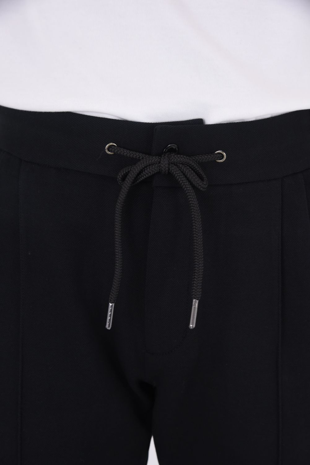 COLLARLESS CUT AND SEW PANTS / 鹿の子 ニット スラックス (ブラック)