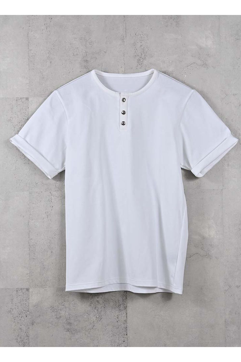 ROLLUP HENRY TEE / ロールアップスリーブ ヘンリーネック Tシャツ （ホワイト） (4月中旬入荷予定) ※オーダー締切:2月15日(日)18時