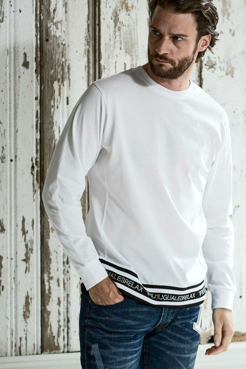 RHINESTONE HEM LONG SLEEVE / ラインストーン ヘム ロング ホワイト