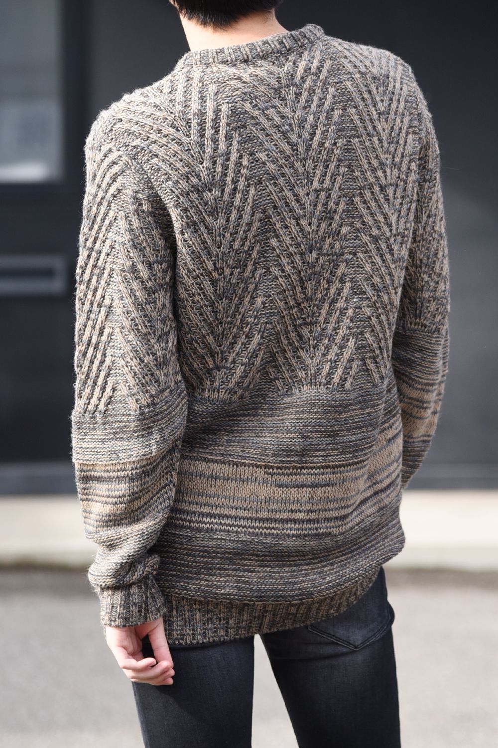 RANDOM CABLE ROUND NECK KNIT / ランダム ケーブル編み クルーネックニット ベージュ