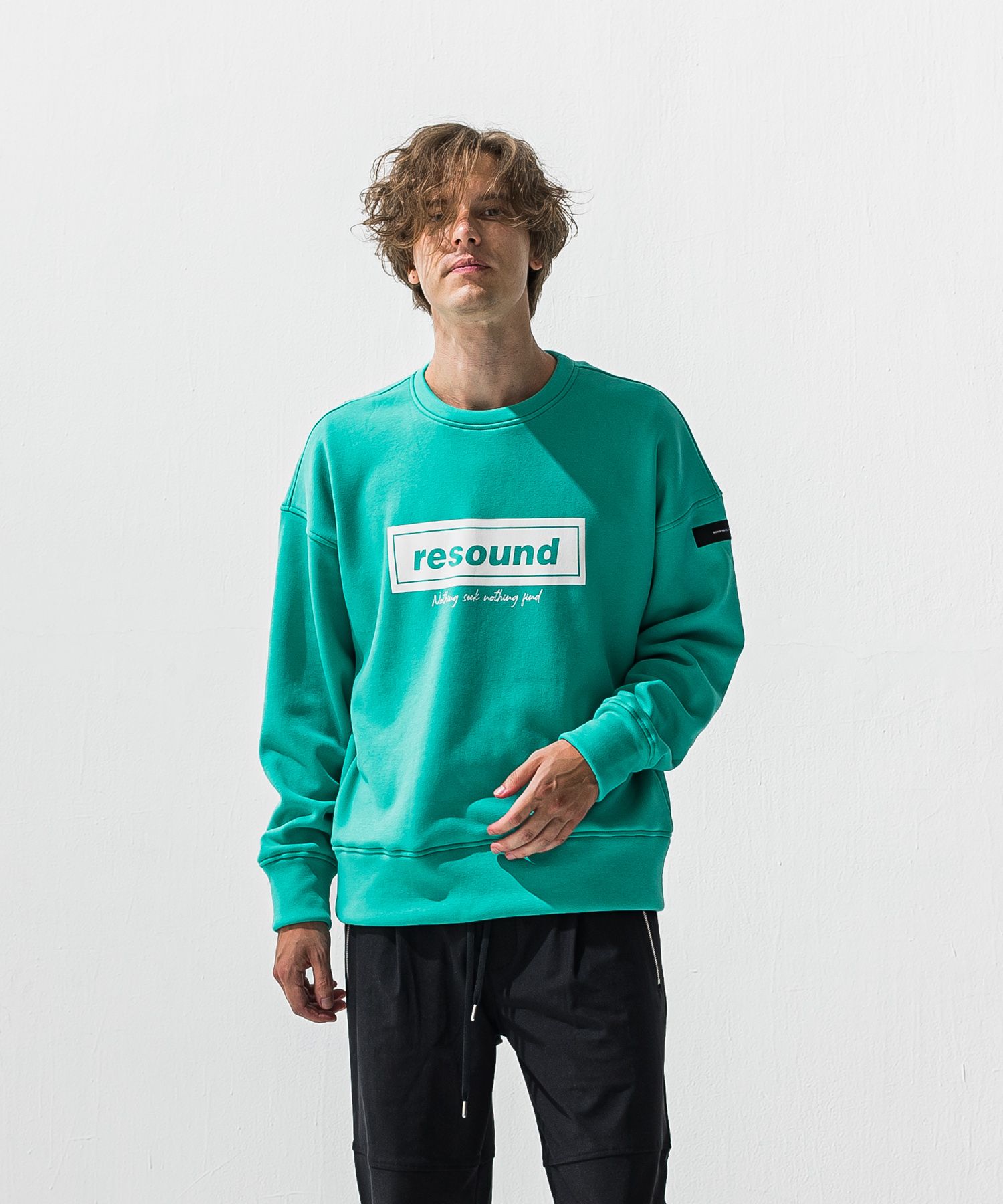 BOX VELOURS FLEECE DROP TRAINER / ボックスロゴ 裏起毛 ルーズトレーナー (ブルーグリーン) (11月上旬入荷予定) ※オーダー締切:9月7日(月)17時