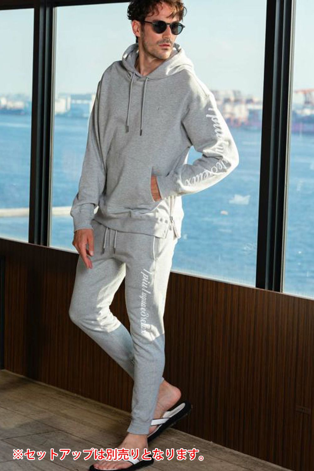 GLITTER ZIP LONG PANTS / グリッターロゴ ロングパンツ トップグレー