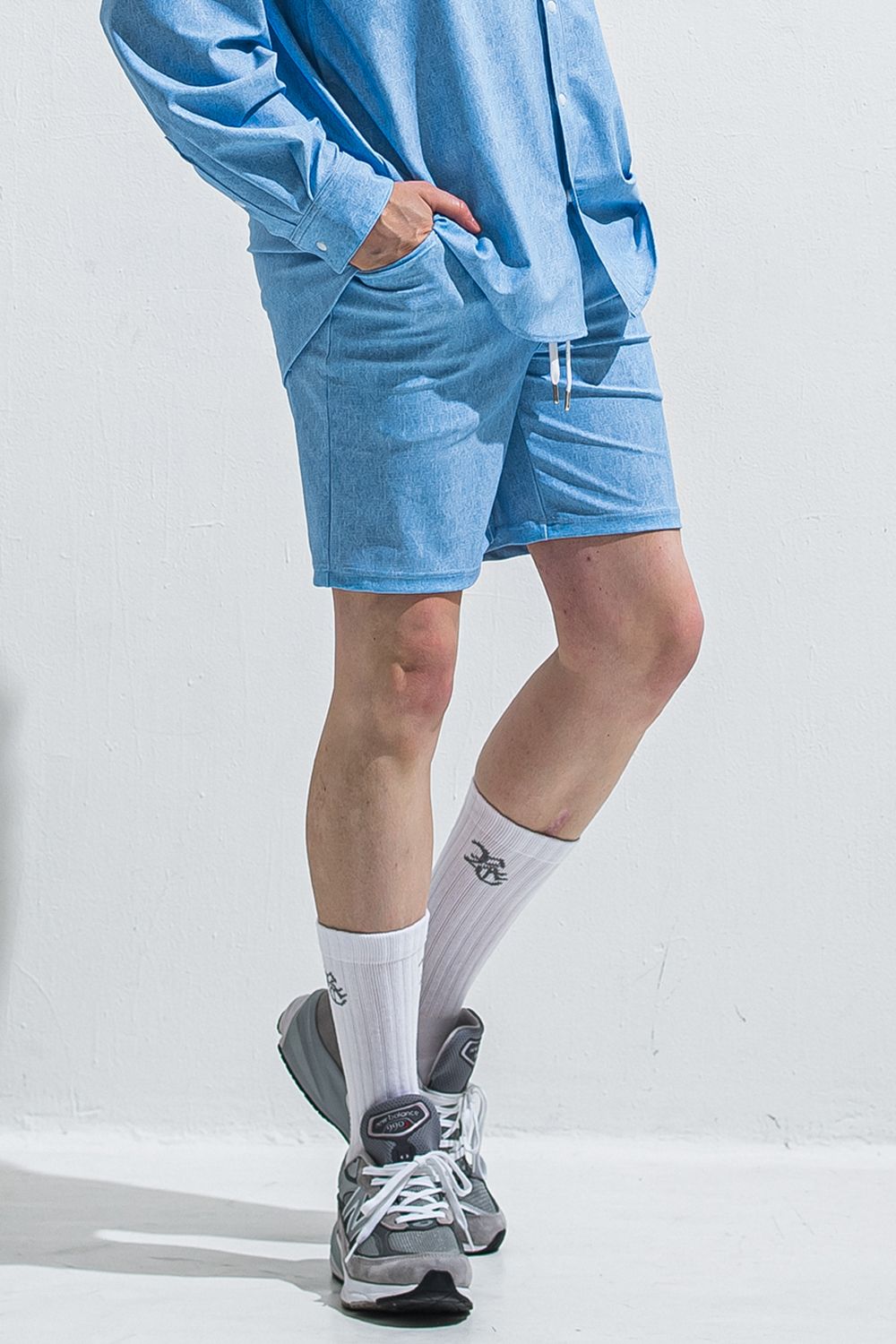 RUSH DENIM SHORTS / ラッシュガード デニムデザイン ショートパンツ (ライトインディゴ) (5月末入荷予定) ※オーダー締切:2月15日(日)18時