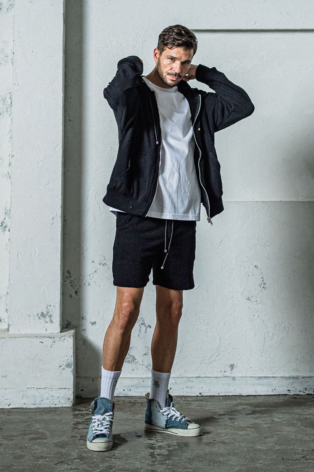 MOLE YARN PILE ZIP LOOSE HOODIE / モールパイル オーバーサイズ ジップアップパーカー ブラック