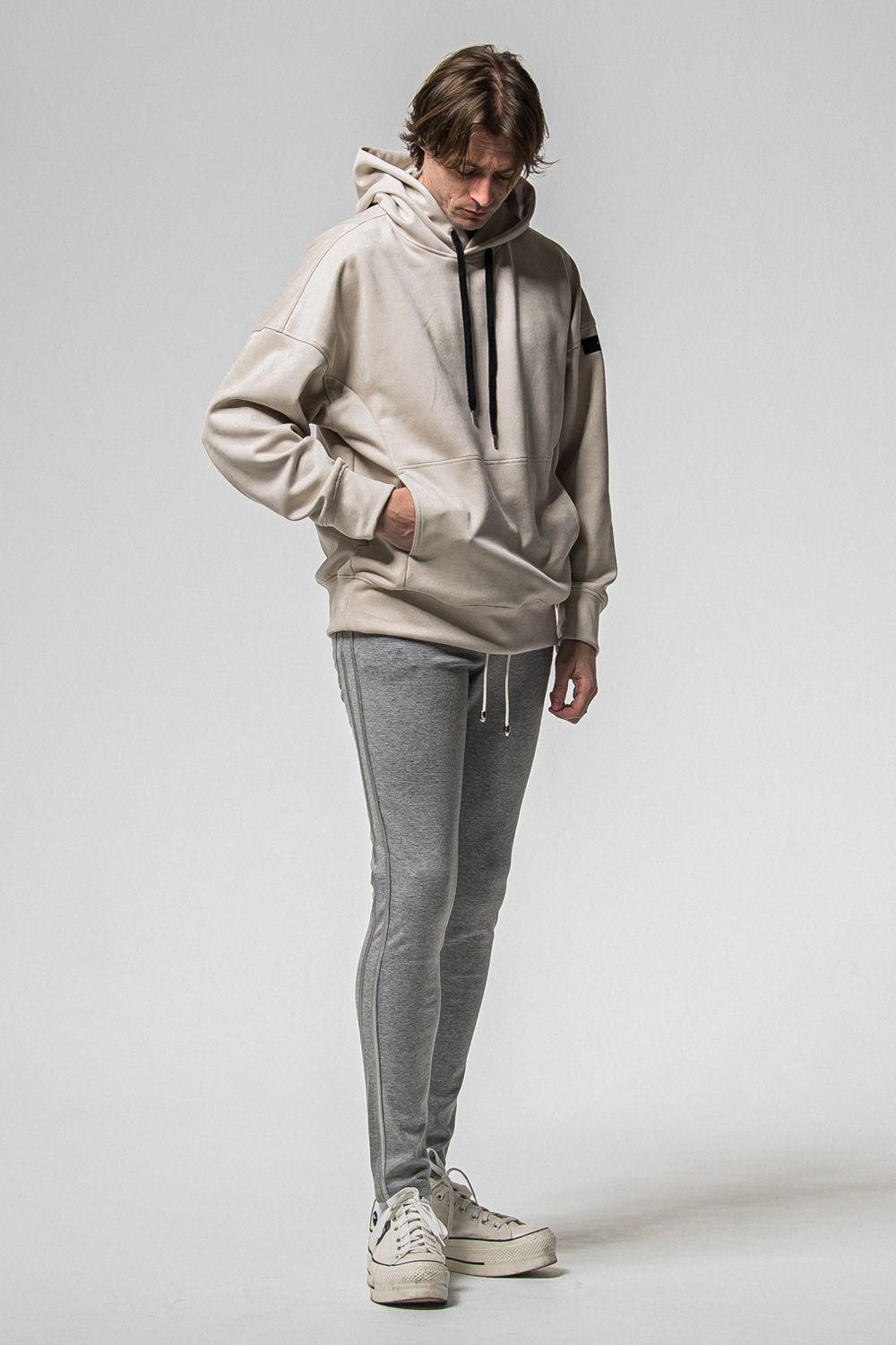 SUEDE LOOSE HOODIE / スウェード ルーズ パーカー (グレージュ) (1月上旬入荷予定) ※オーダー締切：9月1日(月)18:00