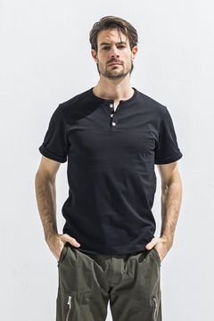 ROLLUP HENRY TEE / ロールアップスリーブ ヘンリーネック Tシャツ （ブラック） (4月中旬入荷予定) ※オーダー締切:2月15日(日)18時