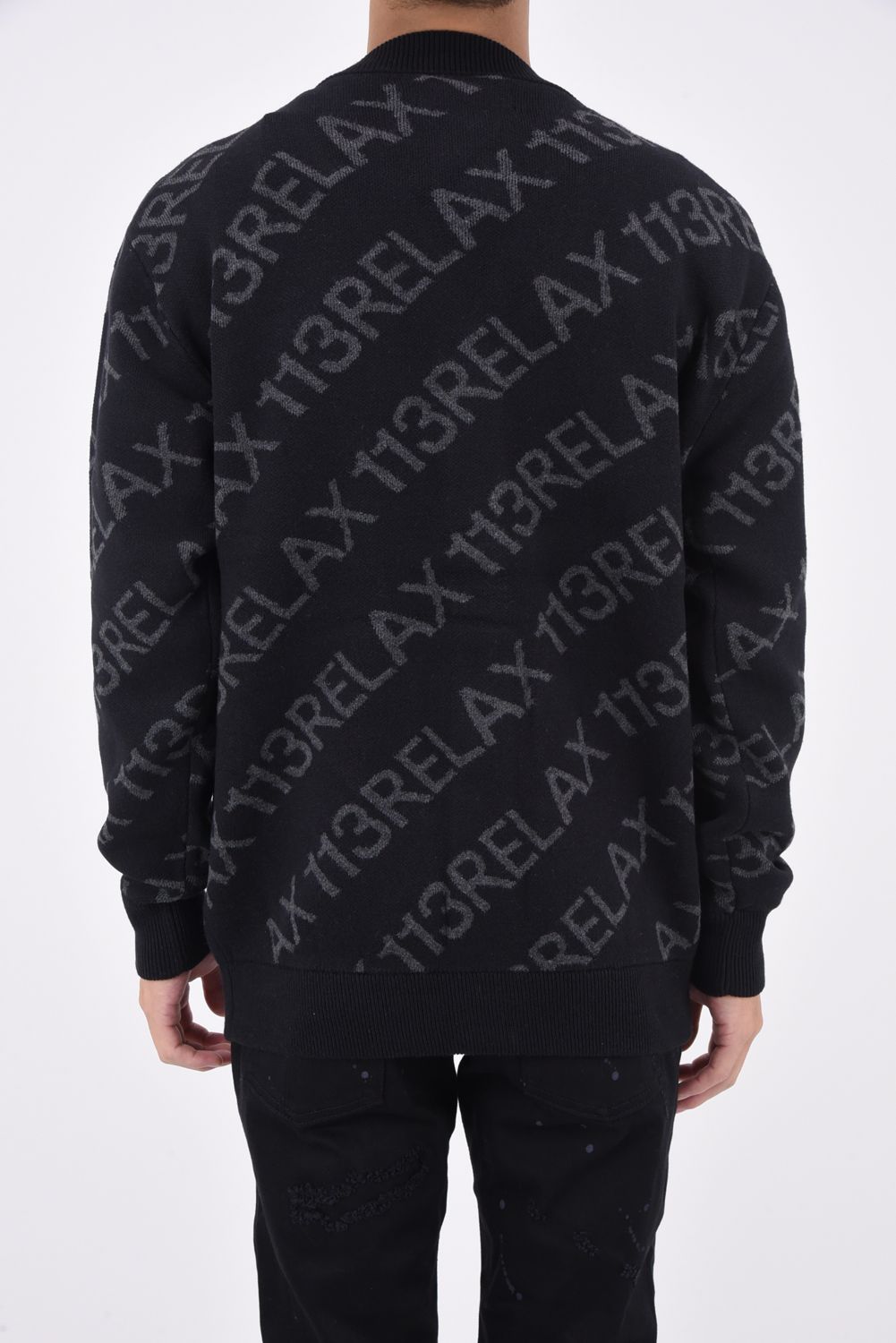 DIAGONAL LOGO CARDIGAN / 総柄ロゴ ニットカーディガン ブラック