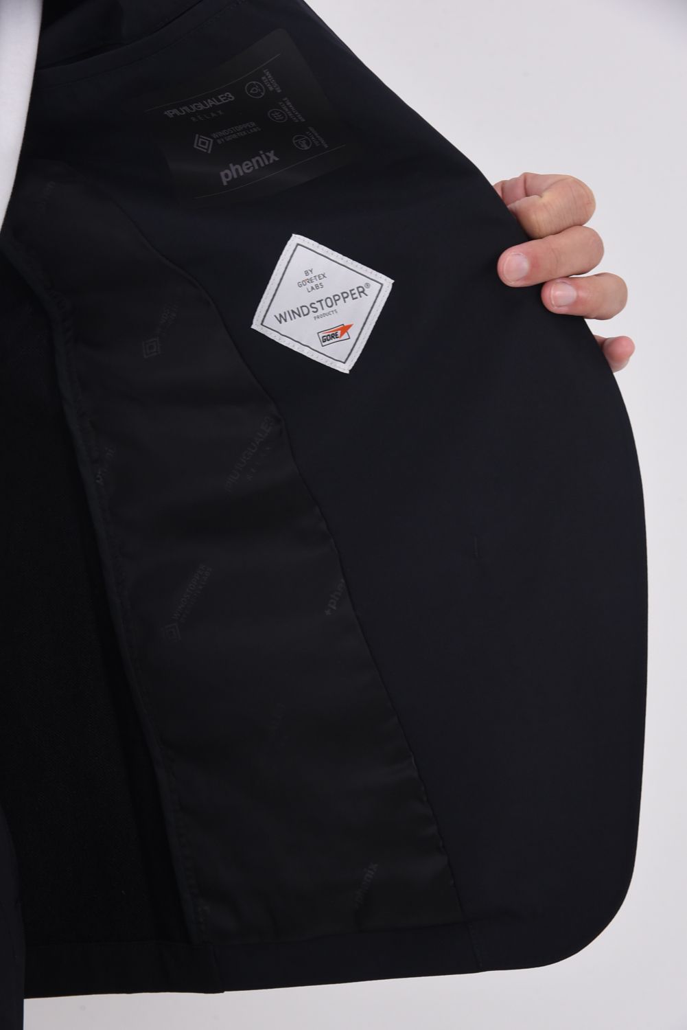 【+phenix】 NO COLLAR JACKET & SLACKS / WINDSTOPPER® PRODUCTS BY GORE-TEX LABS ノーカラージャケット&スラックスセットアップ (ブラック)