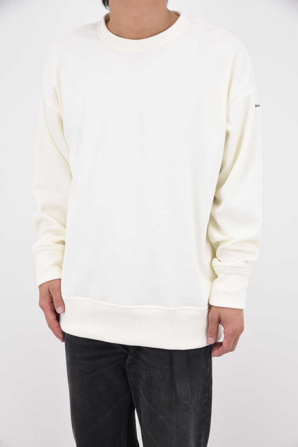 VELOURS FLEECE THERMAL  LOOSE TRAINER / 裏起毛 サーマル生地 ロングスリーブ トレーナー (ホワイト)